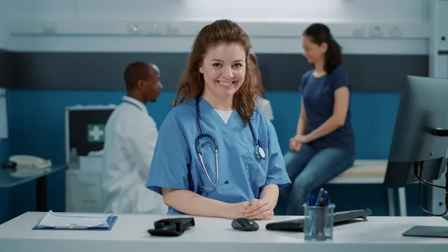 A physician assistant at work in a clinic office
